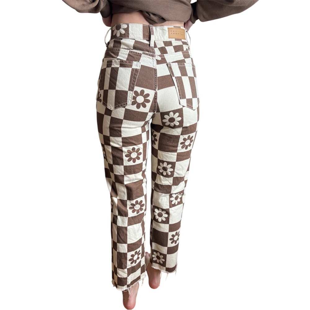 Pacsun high rise straight flower pattern beige checkered pants